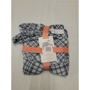 Colsie Pajama Set Gray Plaid Flannel Cropped Long Sleeve Top Shorts sz Small